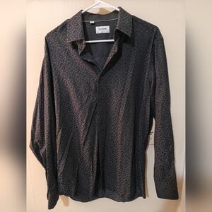 Duchamp London Dress Shirt Black Grey Paisley 16/41 Tailored Fit 100% Cotton